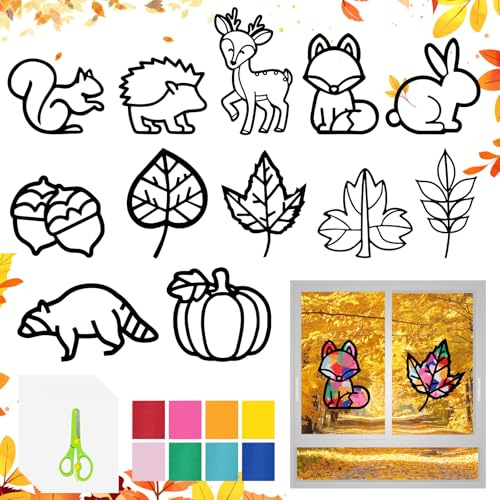 Sophisticate DIY Fensterbilder Herbst Kinder, Bastelset für Blattdekorationen, Halloween und Weihnachten