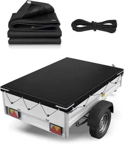 7'x4' Trailer Covers Waterproof Trailer Tarpaulin Cover Car trailer cover 600D Oxford Heavy Duty with Reinforced Eyelets & Reflective Strips Windproof UV Protection (214x122x13cm)