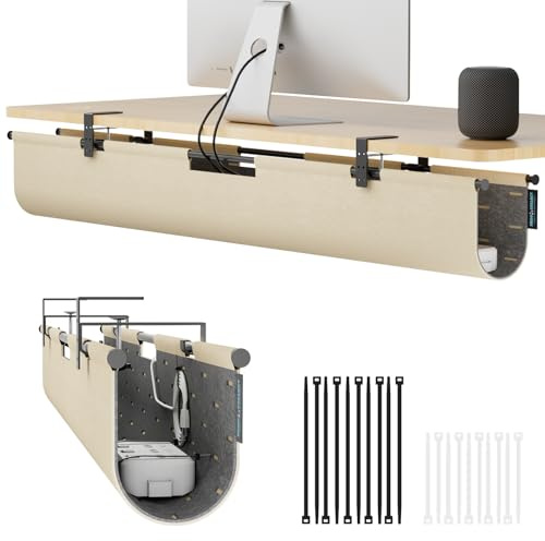 ERGO COLLECT Under Desk Cable Management,No Drill Standing Desk Wire Management,Felt Cord Organizer Tray For Office, Home (Khaki/Gray, 45.3）