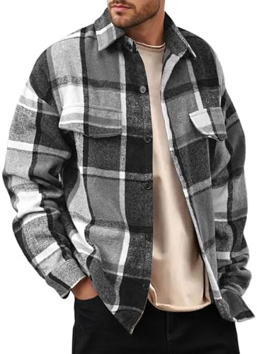 Chemises Homme en Flanelle Chemises À Carreaux Manches Longues Veste Chaude de Bucheron Bouton en Velours Colorées Sherp Veste Décontracté Haut Automne Hiver