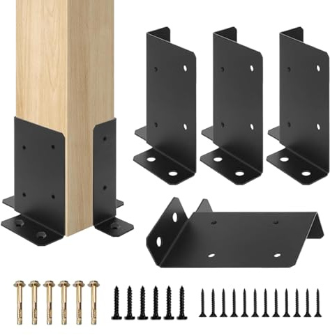 Fence Post Base | Wood Fence Pergola Post Base Brackets Kit,Heavy Duty Cover Mount for Concrete 4 Piece for Patio Porch Fencing Decking Pergola Mailbox Gazebo