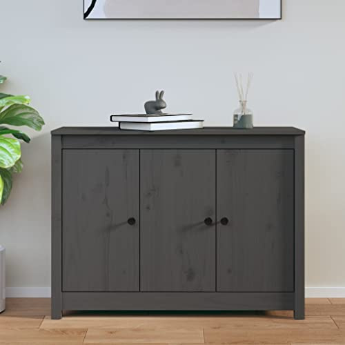 RMIHSJG Sideboard Grau 100x35x74 cm Massivholz Kiefer mit Stauraum und Stabiler Oberplatte für Wohnzimmer und Büro, Multifunktionaler Beistellschrank aus massivem Kiefernholz
