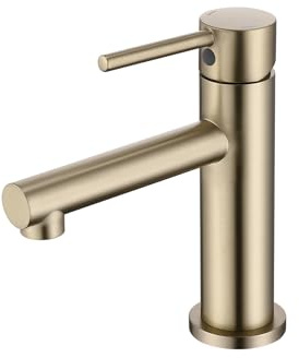 Techzm Basin Taps Mixer Brushed Gold Bathroom Sink Mixer Tap Modern Cloakroom Faucet Single Lever Mono Lavatory Vessel Faucet