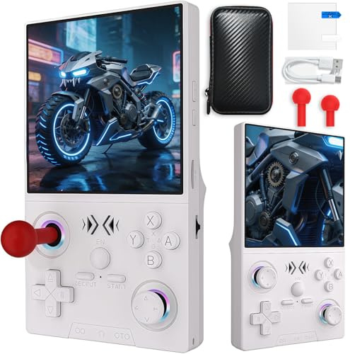 XF40V portable gaming console, 4-inch IPS screen with 64GB storage and 18,000 games, 4000 mAh battery, Linux system, 2 * detachable joysticks and storage bag (White, 128, GB)