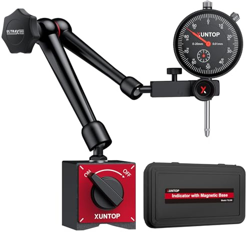 XUNTOP Dial Indicator with 176lbs/80kg Magnetic Base,1inch/0.001inch Imperial Dial Test Gauge Set with Storage Case for Lathe,3D Printer,CNC,Car,Workshop