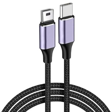JZK 1M Cable trenzado USB Tipo C a Mini USB, compatible con OTG, transferencia de datos a 480 Mbps y carga 10 W, para controles para PS3, GPS, cámaras, dash cams, portátiles USB-C