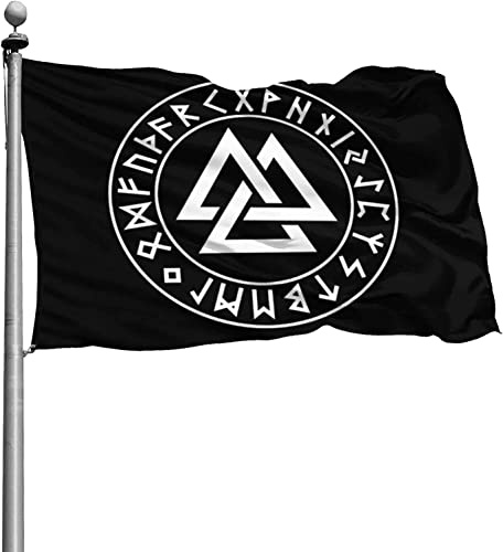 Garten Flaggen Wikinger, Nordische Mythologie, Heidentum, Asatru, Magische Rune Fahne Weatherproof Balkonflagge Durable Personalisierte Gartenflagge Für Parade Party Outdoor 90X152CM