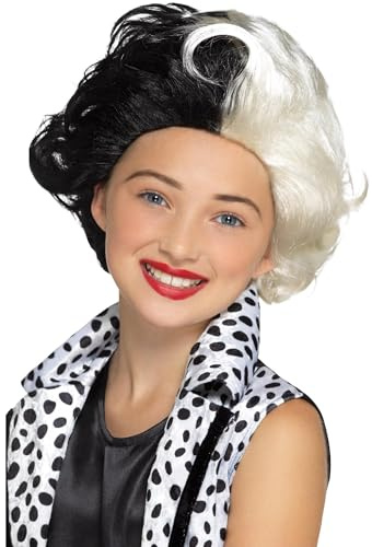 Smiffys Evil Madame Wig, Black & White Kids, Girls Fancy Dress, Child Dress Up Wigs
