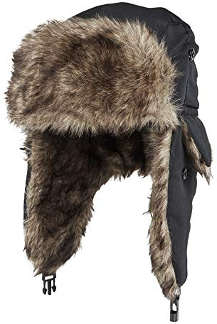 MEOKEY Unisex Winter Warme Fliegermütze mit Kunstpelz Ohrenklappen, wasserdichte Trappermütze Bomber Hut Unisex Fliegermütze für Snowboarden Skaten Radfahren - Schwarz