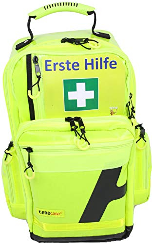 FVLFIL Notfallrucksack Medicus/PRO - LEER - 28 Ltr. aus gelber Plane mit gelben Reflexstreifen und 5 Modultaschen, 3 Außentaschen