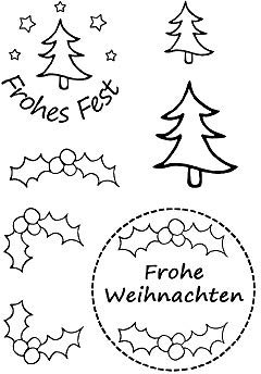 Stempel Clear von EFCO, Frohes Fest 3, A7 / 74 x 105 mm, 7 - teilig, transparent