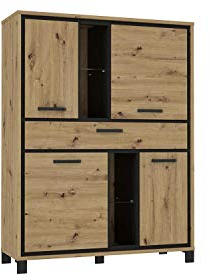 Furniture24 Kommode Trondheim TDHK634 Highboard Wohnzimmerschrak mit 4 Türen und Schublade