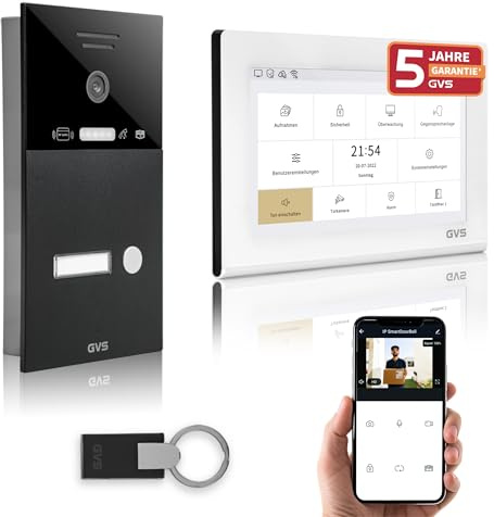 GVS IP Video Türsprechanlage mit Türöffner, RFID, 1x 7 Zoll Monitor & App | Smarte Video Türklingel mit Kamera und Monitor & App - Gegensprechanlage für 1 Familienhaus (AVS4462U)