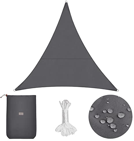 Sekey Sonnensegel Wasserdicht 3.6x3.6x3.6m Dreieckig PES Polyester, Sonnenschutz 95% UV Schutz Windschutz Reißfest Wetterfest, für Balkon Garten, mit Ösen und Befestigungsseile, Anthrazit