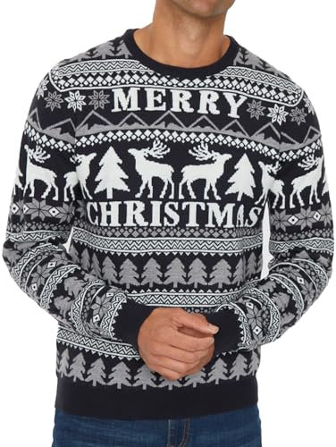 NOROZE Mens Christmas Jumpers | Knitted Santa Reindeer Snowman Merry Christmas Tree Fairisle Jumpers | Crew Neck with Long Sleeves Jumpers | Pullover Top Winter Sweater Unisex Xmas Jumper for Men