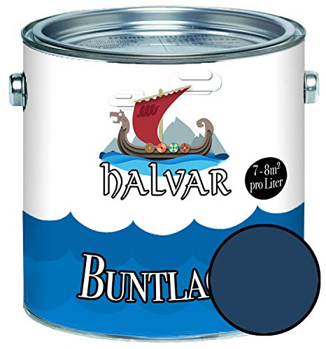 Halvar Buntlack für Holz & Metall SEIDENMATT Blau RAL 5000-5024 Holzfarbe Holzlack Innen & Außen robuster Kunstharzlack Wetterbeständig & perfekter Langzeitschutz (1 L, RAL 5003 Saphirblau)