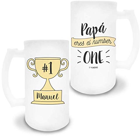 Kadoo Regalos Jarra de Cerveza de Cristal Esmerilado Personalizada Día del Padre Papá Eres el Number One