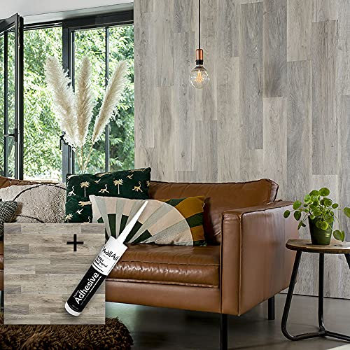 Mur bois intérieur Vinyle + Colle WallArt | 15 Planches : 2,09 m² de Lambris Imitation Bois | Bardage Bois Vinyle | WallArt