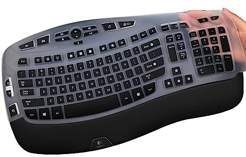 MUBUY-GOL Keyboard Cover for Logitech K350, MK570, MK550 Wireless Wave Keyboard, Black Silicone, Waterproof