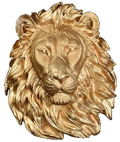 Wanddekoration Große Goldene Löwenkopf Kreative Wandbehang Tierkopfdekoration Harz Anhänger Wohnaccessoires (Color : Gold, Size : 42×34cm)