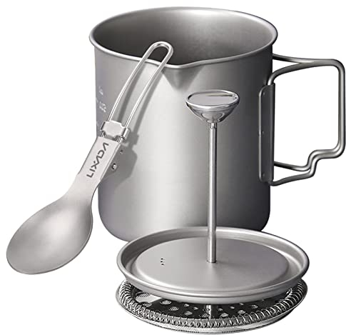 Lixada Titan Topf 750ml Camping Titan Kaffeetasse Becher French Press Pot Kaffeemaschine Outdoor Camping Kochen Topf