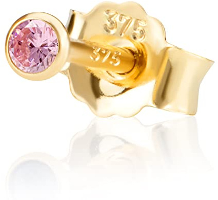 NKlaus Ohrstecker 375 Gelbgold 9 Karat mit pinkem Zirkonia 2,0mm, 1 Stück | Für Damen und Kinder; Butterfly-Verschluss