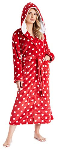 CityComfort Damen Bademantel Flauschig, Fleece Morgenmantel, Kuschelige Bademäntel für Damen (Rot/Weiß, M)