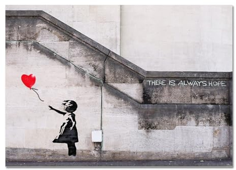 Giallobus - Cuadro - Banksy - Chica globo rojo - Vidrio acrílico - 140L x 100l cm - Listo para colgar - Cuadros modernos para el hogar