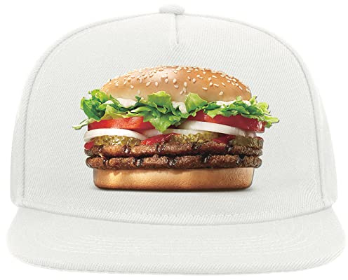 Delicious Double Burger Foot Graphic 5 Panel Snapback Flat Visor Cap Hat Baseballmütze Weiß