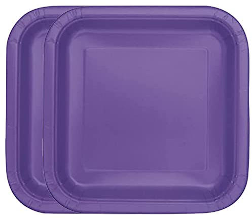 WedDecor Confezione da 14 Piatti di Carta, 22,9 x 22,9 cm, robusti Piatti Quadrati di Carta USA e Getta, Perfetti per Picnic,Baby Shower, Matrimoni ed Eventi di Natale, Viola Fluo