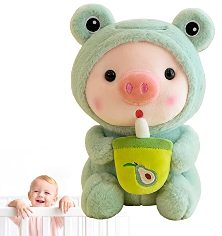 Hagar Schwein Tea Plüsch, Leichtes Schweinemilchtee Stofftier, Weiches, bequemes großes -Plüschtier für Kinder und Erwachsene, weiches Kissen, umarmt Spielzeug mit Fröschen, Tigern, Kaninchen