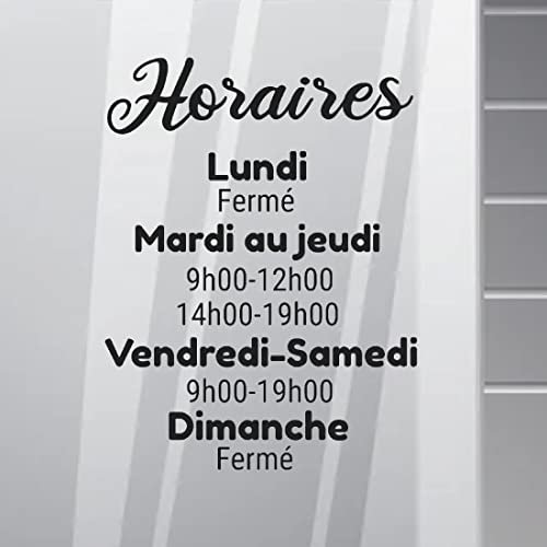 Stickers horaires vitrine de magasin à personnaliser. 14 couleurs au choix.