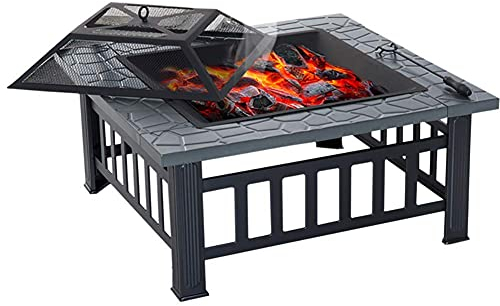 Samnuerly Outdoor-Feuerstelle mit Grillregal für Garten und Terrasse, Outdoor-Metallfeuerstelle, quadratischer Tisch, Garten-Terrassenheizung//Eisgrube