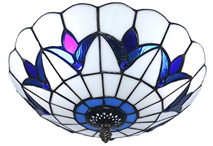 Skyweel 12 Inch Tiffany Style Ceiling Light Vintage Stained Glass Tiffany Ceiling Light Lamp Flush Mount Ceiling Lighting Fixtures (12 Inch)