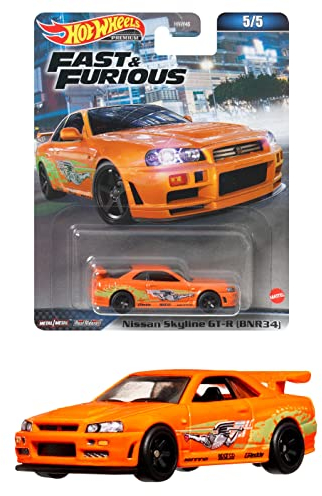 Hot Wheels Fast and Furious DieCast Modellauto Nissan Skyline GT-R BNR34 – Maßstab 1/64, Länge 7 cm HKD21