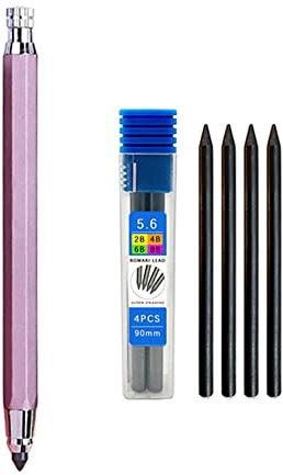 5,6 mm Metall-Zeichenstift mit 4 2B 4B 6B 8B Minen Sets professionelle Kunst Skizze Druckbleistift Kawaii Schreibwaren kann gefüllt werden (rosa)