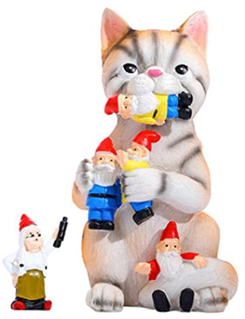 Jorzer Garden Cat Eating Gnomes Statues Funny Cat Statue Art Yard Decorations Garden Statues Ornaments Gift