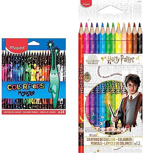Maped 862624 - ergonomische Drei-Kant-Buntstifte, Farbstifte COLOR'PEPS BLACK MONSTER & 12 Buntstifte „Harry Potter“ – ideal für den Schulanfang – im Pappetui –832053