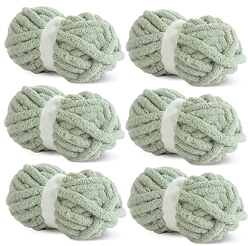 HOMBYS Grobes Chenille-Garn zum Häkeln und Stricken, Dickes, Flauschiges Garn für Decken, Kissen, Schals, Mützen, 6 Jumbo-Packungen (27 m, 227 g pro Packung)