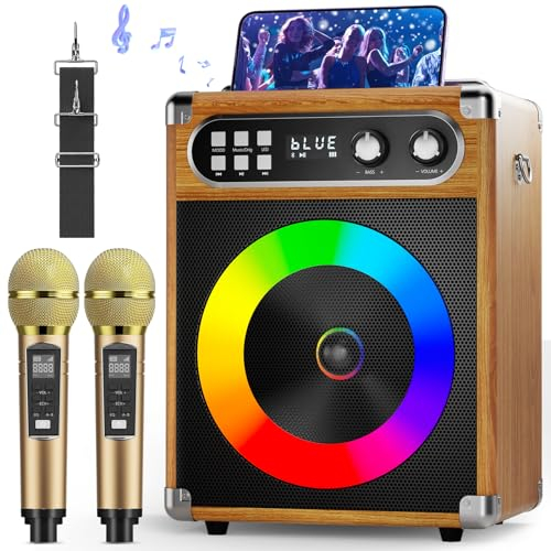MusyVocay Sistema Portatile di Karaoke, Versatile Cassa 20W con 2 Microfoni UHF Wireless e Slot di Ricaricabile, Karaoke Professionale Completo per Gli Amici a Casa