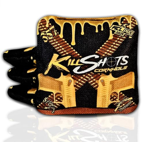 Killshots Cornhole | Série 357 | Édition limitée | Sacs de cornhole certifiés ACL Pro 2024 | Qualité supérieure | Double vitesse | Durable et résistant aux intempéries | Lot de 4 sacs (pistolets