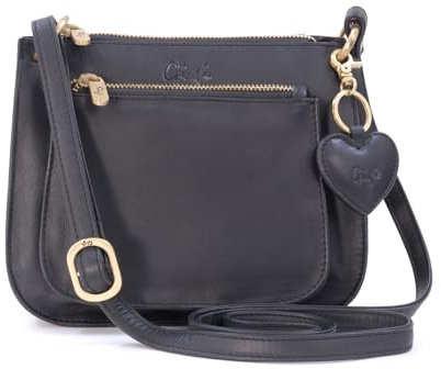 Gigi - Damen Leder Umhängetasche - Crossbody Bag/Handtasche Klein - Verstellbarer Schultergurt - mit Herz Schlüsselring - Othello 9975