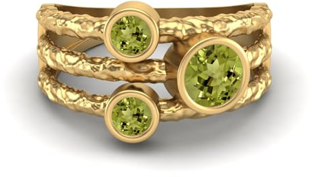 MOONEYE 0,70 Ctw-Runde Peridot Ring mit geteiltem Schaft, gehämmertes geteiltes Band, 925er-Sterlingsilber, Trio-Stein-Ring Gold Vermeil, 66