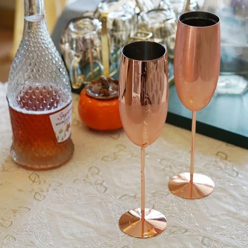 Gr8 Home Set of 2 Copper Stainless Steel Prosecco Glasses Champagne Drinks Flutes Reusable Xmas Wedding Party Camping Kitchen