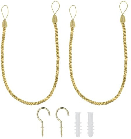 PATIKIL Cordons de Maintien de Rideaux Lot de 2 Attaches Décoratives Tressées pour Rideaux pour La Décoration de La Maison Ou du Bureau avec Crochet Et Boulons à Vis, Couleur Or Jaune