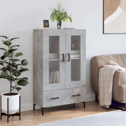 Tino Tech Meuble haut en bois 69,5 x 31 x 115 cm - Gris béton - Vitrine pour salon, salle à manger, salon, salle à manger, armoire de cuisine
