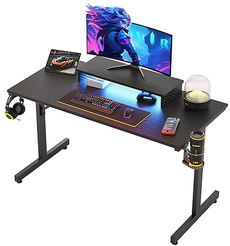 Bestier Kleiner Gaming-Schreibtisch 106,6 cm LED Computerschreibtisch mit Monitorständer, Gamer-Arbeitsstation mit Becherhalter & Headset-Haken für Home-Office, Schlafzimmer, kleine Räum