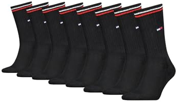 Tommy Hilfiger Lifestyle Crew Socken/lange Tennissocken für Damen & Herren 8-er Pack, Farbe:Schwarz, Socken & Strümpfe:39-42