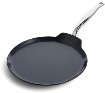GreenPan Barcelona Hard Anodized Hart Eloxiert Gesunde Keramik Antihaft 28 cm Pfannkuchen Pfanne, Flache Pfanne Griddle, PFAS frei, Edelstahl Griff, Kratzfest, Induktion, Backofen Sicher, Schwarz