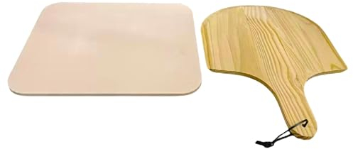 Pietra da forno per pizza, pietra da forno per pizza, pietra quadrata con in legno, da forno, pietra cordierite da 38 x 30 cm, per grigliare barbecue, pizza, pane, torta
